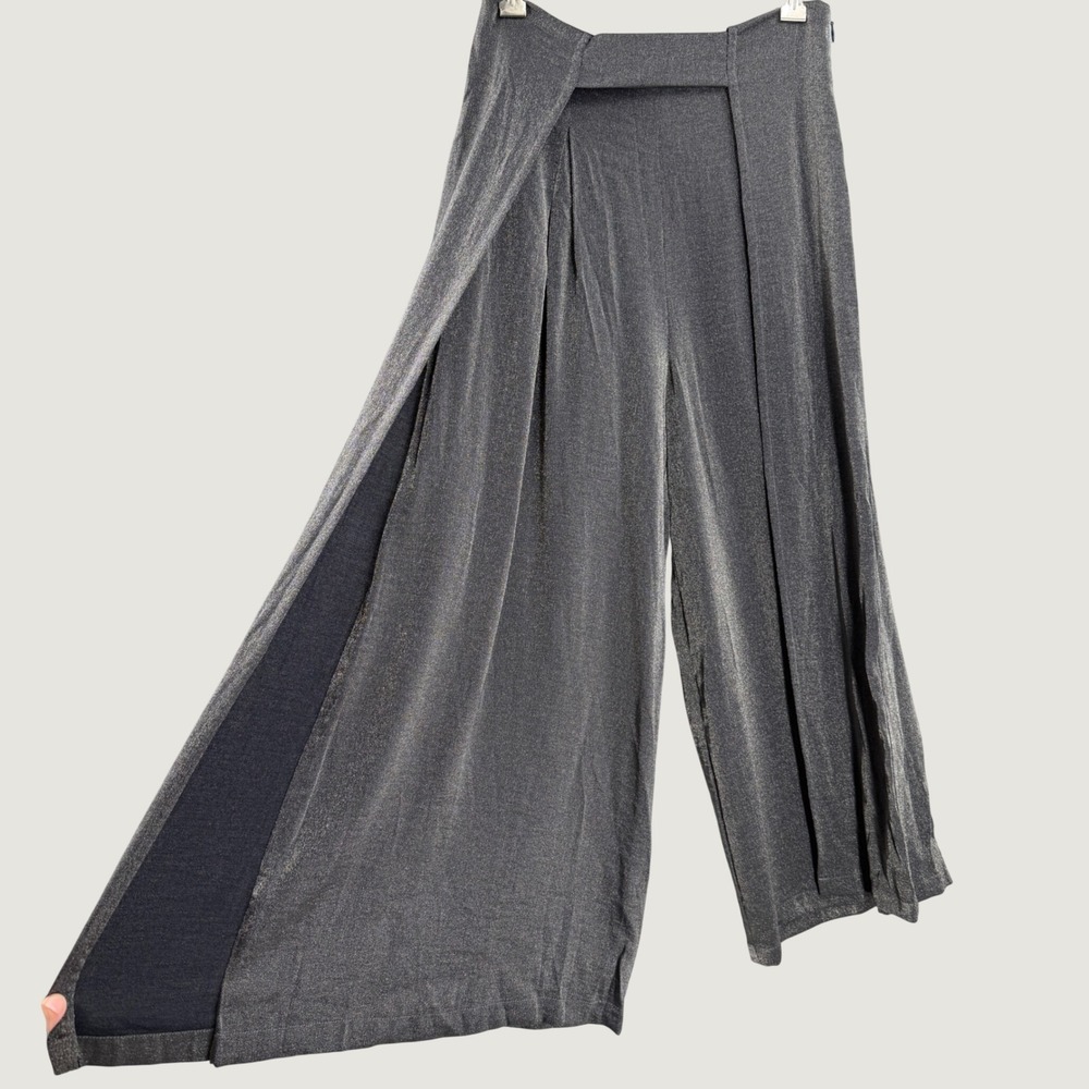 Silvae Wide Leg Pants XS Charcoal Gray Silver Shimmer Metallic Overlay Culottes